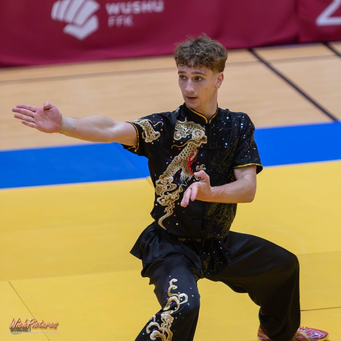 Léandre wichmann à l'open de france wushu sanda et taolu de la ffk Eaubonne 2024