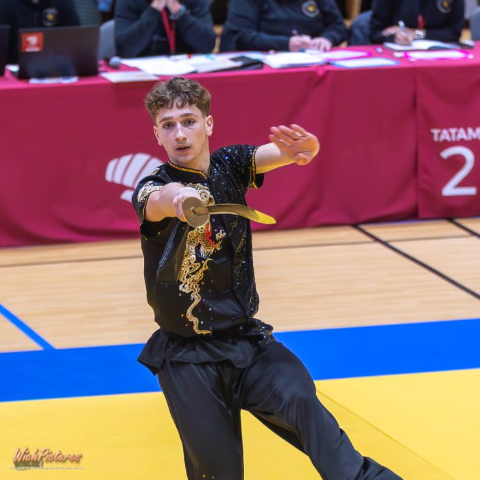 Léandre wichmann à l'open de france wushu sanda et taolu de la ffk Eaubonne 2024