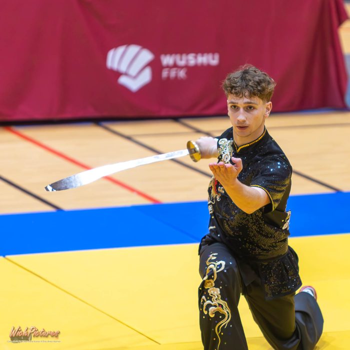 Léandre wichmann à l'open de france wushu sanda et taolu de la ffk Eaubonne 2024