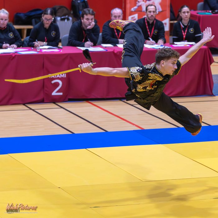 Léandre wichmann à l'open de france wushu sanda et taolu de la ffk Eaubonne 2024